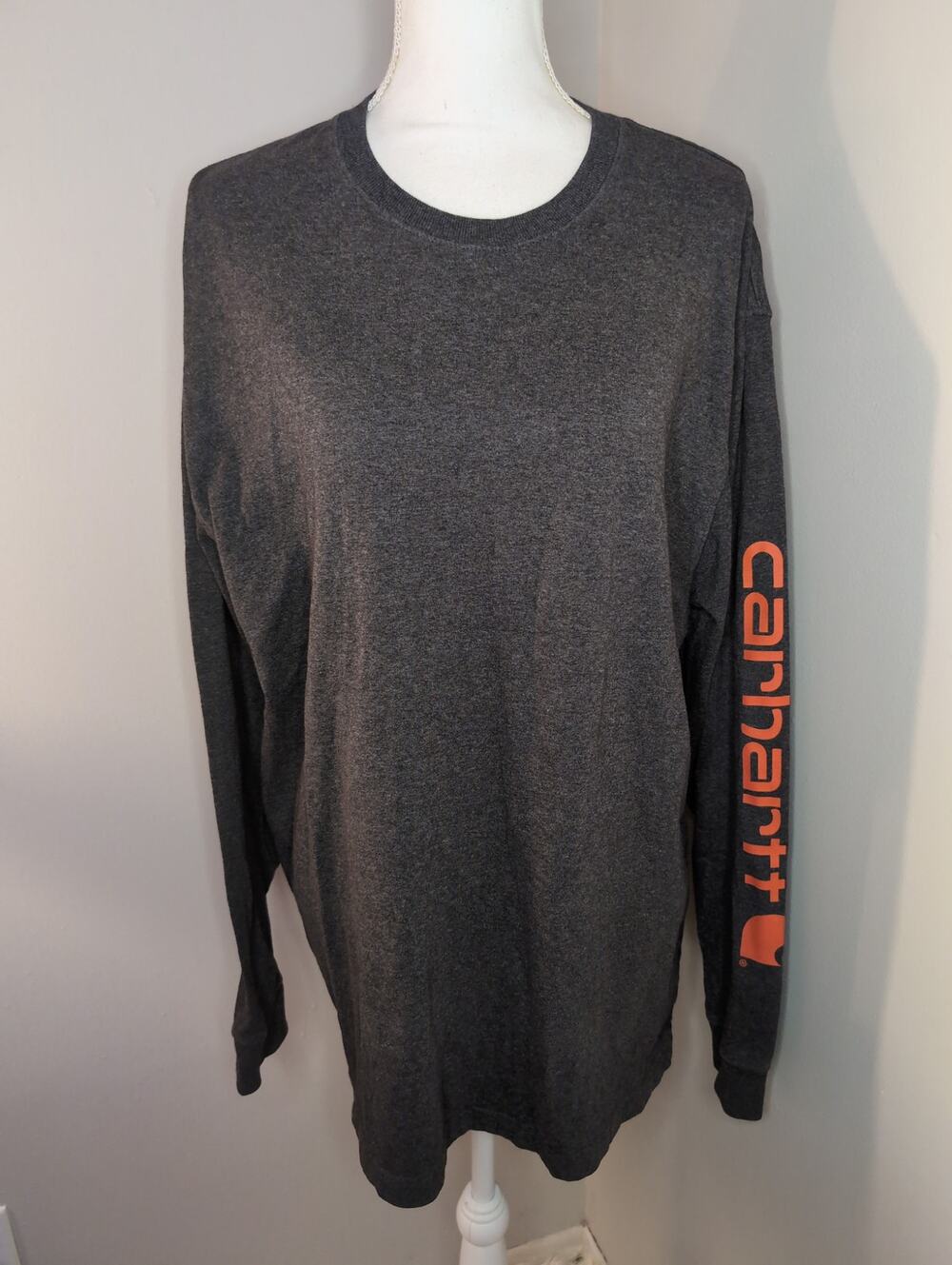 Carhartt Long Sleeve Shirt Large Gray Original Fit Workwear Sleeve Logo